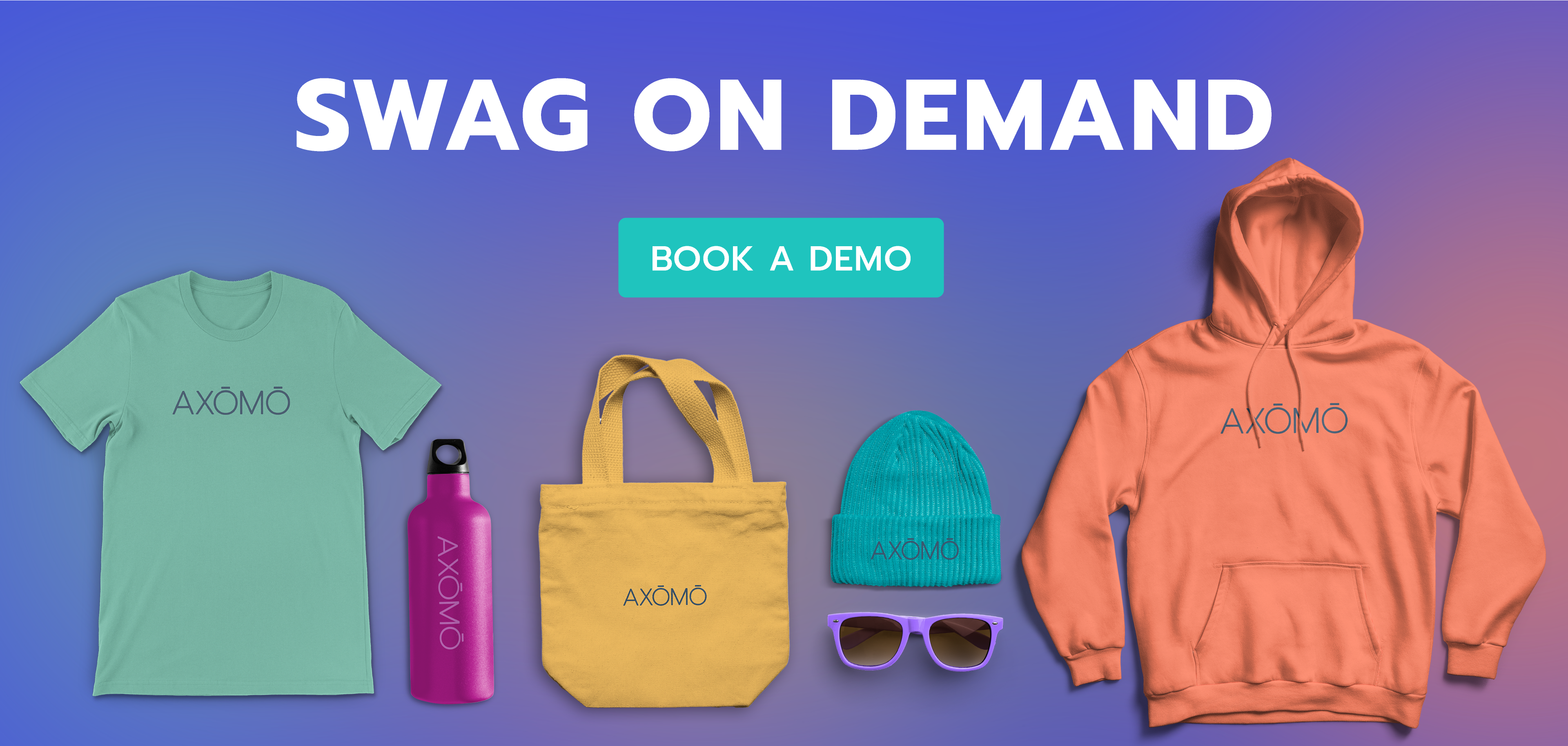 Colorful apparel. A button that says book a demo